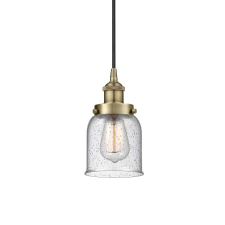 A large image of the Innovations Lighting 616-1PH-10-5 Bell Pendant Antique Brass / Seedy