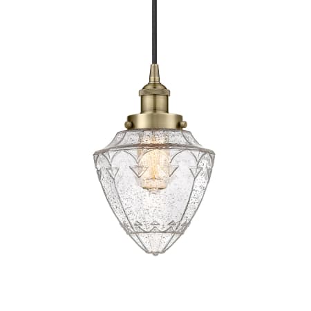 A large image of the Innovations Lighting 616-1PH-12-7 Bullet Pendant Antique Brass / Seedy