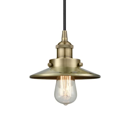 A large image of the Innovations Lighting 616-1PH-6-8 Railroad Pendant Antique Brass