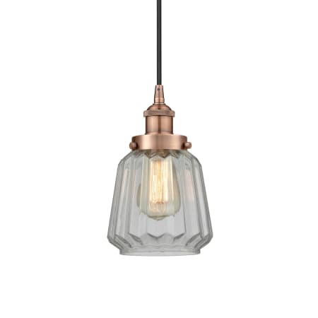A large image of the Innovations Lighting 616-1PH-12-7 Chatham Pendant Antique Copper / Clear