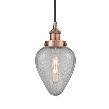 A large image of the Innovations Lighting 616-1PH-10-7 Geneseo Pendant Antique Copper / Clear Crackled