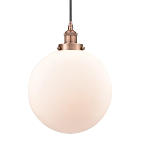 A large image of the Innovations Lighting 616-1PH-16-12 Beacon Pendant Antique Copper / Matte White