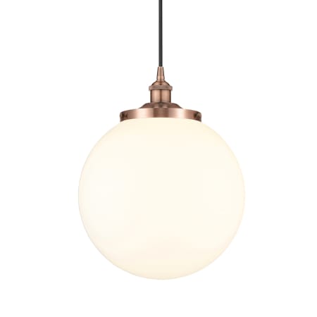 A large image of the Innovations Lighting 616-1PH-18-14 Beacon Pendant Antique Copper / Matte White