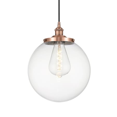 A large image of the Innovations Lighting 616-1PH-18-14 Beacon Pendant Antique Copper / Clear