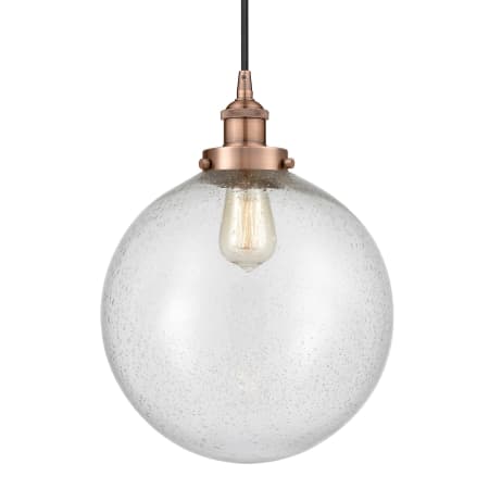 A large image of the Innovations Lighting 616-1PH-16-12 Beacon Pendant Antique Copper / Seedy