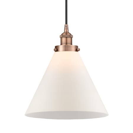 A large image of the Innovations Lighting 616-1PH-15-12-L Cone Pendant Antique Copper / Matte White