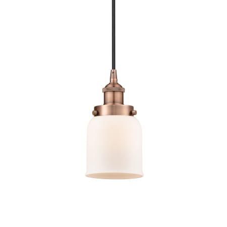 A large image of the Innovations Lighting 616-1PH-10-5 Bell Pendant Antique Copper / Matte White