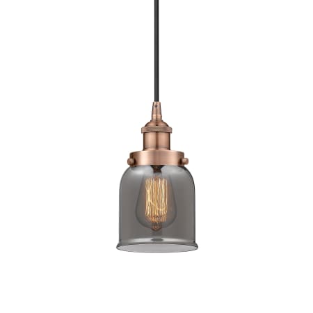 A large image of the Innovations Lighting 616-1PH-10-5 Bell Pendant Antique Copper / Plated Smoke