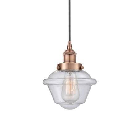 A large image of the Innovations Lighting 616-1PH-10-8 Oxford Pendant Antique Copper / Seedy