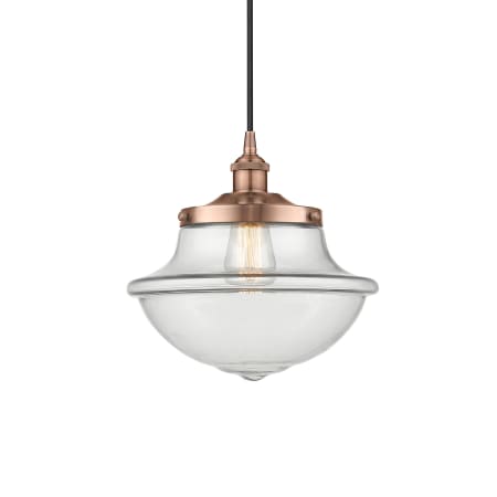 A large image of the Innovations Lighting 616-1PH-12-12 Oxford Pendant Antique Copper / Clear