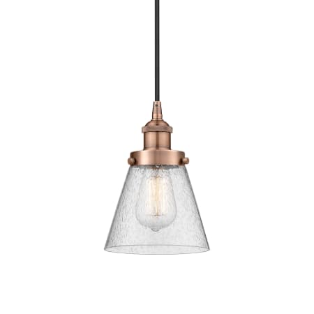 A large image of the Innovations Lighting 616-1PH-10-6 Cone Pendant Antique Copper / Seedy