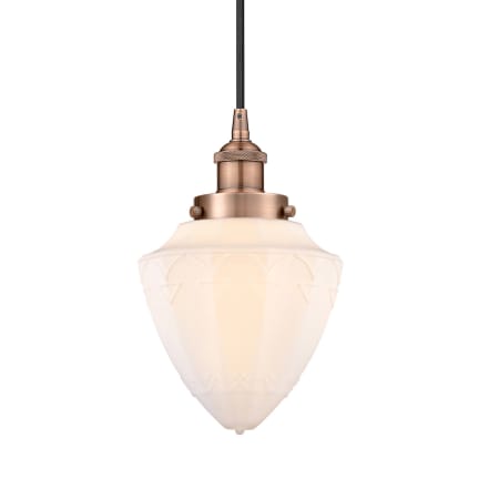 A large image of the Innovations Lighting 616-1PH-12-7 Bullet Pendant Antique Copper / Matte White