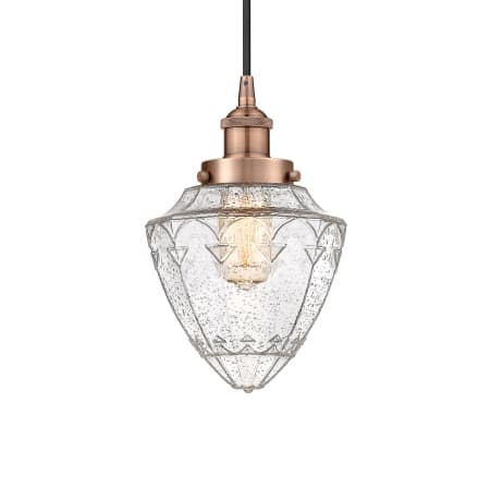 A large image of the Innovations Lighting 616-1PH-12-7 Bullet Pendant Antique Copper / Seedy