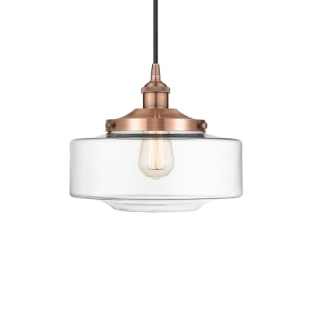 A large image of the Innovations Lighting 616-1PH-10-12 Bridgeton Pendant Antique Copper / Clear