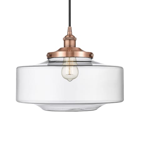 A large image of the Innovations Lighting 616-1PH-12-16 Bridgeton Pendant Antique Copper / Clear