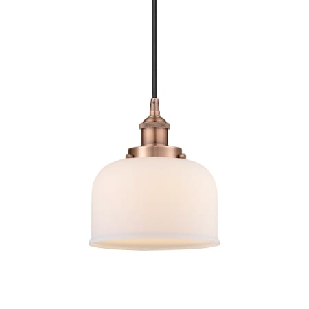 A large image of the Innovations Lighting 616-1PH-10-8 Bell Pendant Antique Copper / Matte White