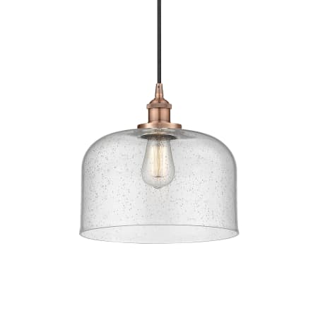 A large image of the Innovations Lighting 616-1PH-12-12-L Bell Pendant Antique Copper / Seedy