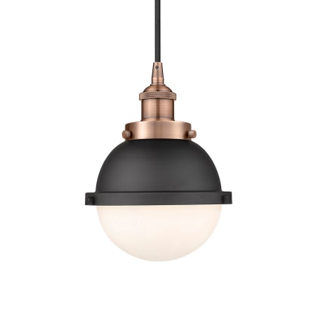 A large image of the Innovations Lighting 616-1PH-10-7 Hampden Pendant Antique Copper / Matte White