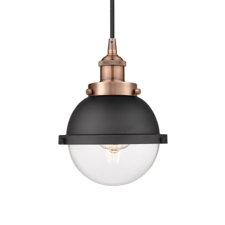 A large image of the Innovations Lighting 616-1PH-10-7 Hampden Pendant Antique Copper / Clear