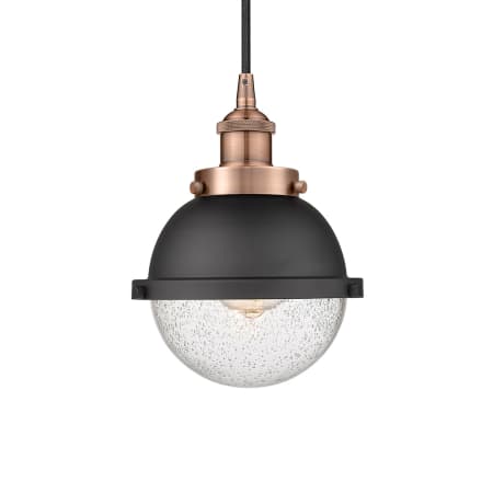 A large image of the Innovations Lighting 616-1PH-10-7 Hampden Pendant Antique Copper / Seedy