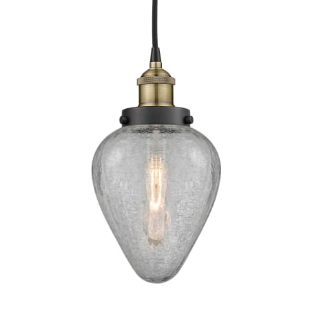 A large image of the Innovations Lighting 616-1PH-10-7 Geneseo Pendant Black Antique Brass / Clear Crackled