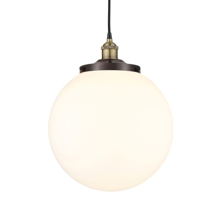 A large image of the Innovations Lighting 616-1PH-18-14 Beacon Pendant Black Antique Brass / Matte White