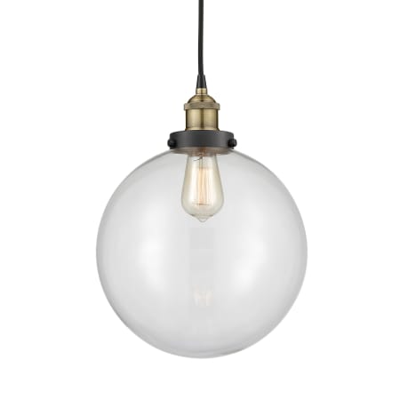 A large image of the Innovations Lighting 616-1PH-16-12 Beacon Pendant Black Antique Brass / Clear