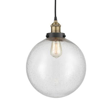 A large image of the Innovations Lighting 616-1PH-16-12 Beacon Pendant Black Antique Brass / Seedy