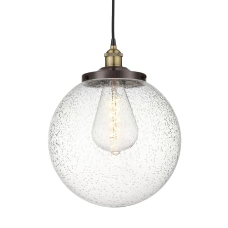 A large image of the Innovations Lighting 616-1PH-18-14 Beacon Pendant Black Antique Brass / Seedy