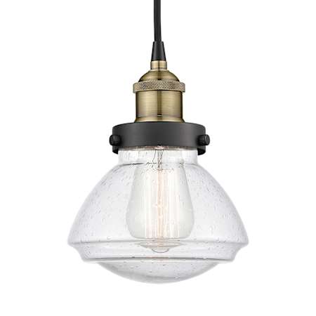 A large image of the Innovations Lighting 616-1PH-9-7 Olean Pendant Black Antique Brass / Seedy