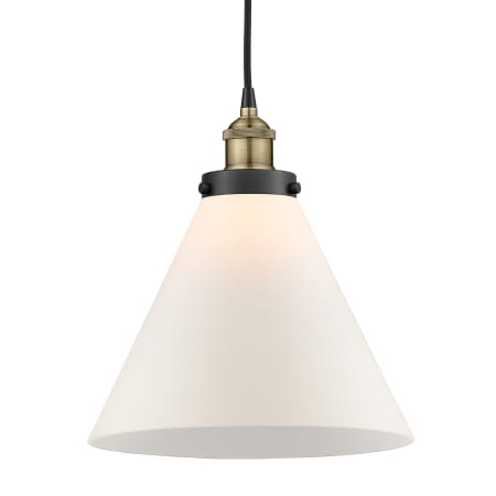 A large image of the Innovations Lighting 616-1PH-15-12-L Cone Pendant Black Antique Brass / Matte White