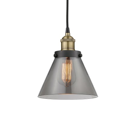 A large image of the Innovations Lighting 616-1PH-10-8 Cone Pendant Black Antique Brass / Plated Smoke