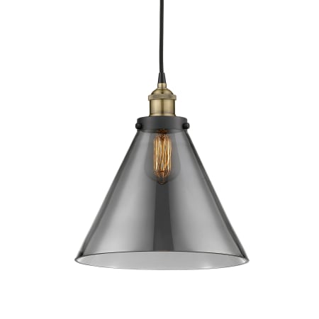 A large image of the Innovations Lighting 616-1PH-15-12-L Cone Pendant Black Antique Brass / Plated Smoke