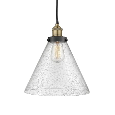 A large image of the Innovations Lighting 616-1PH-15-12-L Cone Pendant Black Antique Brass / Seedy