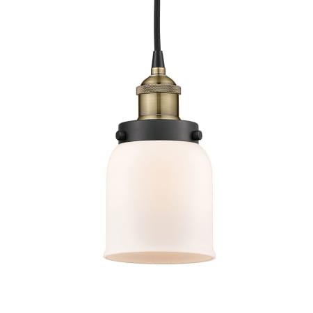 A large image of the Innovations Lighting 616-1PH-10-5 Bell Pendant Black Antique Brass / Matte White