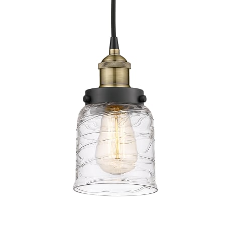 A large image of the Innovations Lighting 616-1PH-10-5 Bell Pendant Black Antique Brass / Clear Deco Swirl