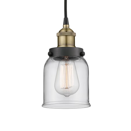 A large image of the Innovations Lighting 616-1PH-10-5 Bell Pendant Black Antique Brass / Clear