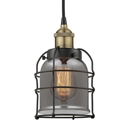 A large image of the Innovations Lighting 616-1PH-10-6 Bell Cage Pendant Black Antique Brass / Plated Smoke