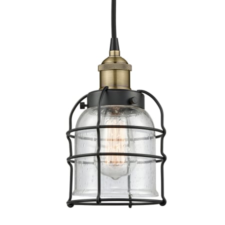 A large image of the Innovations Lighting 616-1PH-10-6 Bell Cage Pendant Black Antique Brass / Seedy