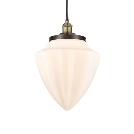 A large image of the Innovations Lighting 616-1PH-17-12 Bullet Pendant Black Antique Brass / Matte White