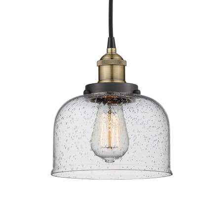 A large image of the Innovations Lighting 616-1PH-10-8 Bell Pendant Black Antique Brass / Seedy