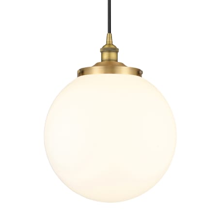 A large image of the Innovations Lighting 616-1PH-18-14 Beacon Pendant Brushed Brass / Matte White