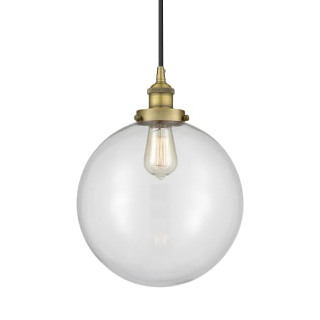 A large image of the Innovations Lighting 616-1PH-16-12 Beacon Pendant Brushed Brass / Clear