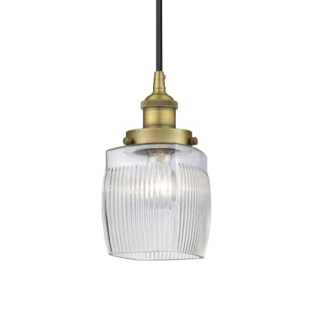 A large image of the Innovations Lighting 616-1PH-10-6 Colton Pendant Brushed Brass / Clear Halophane