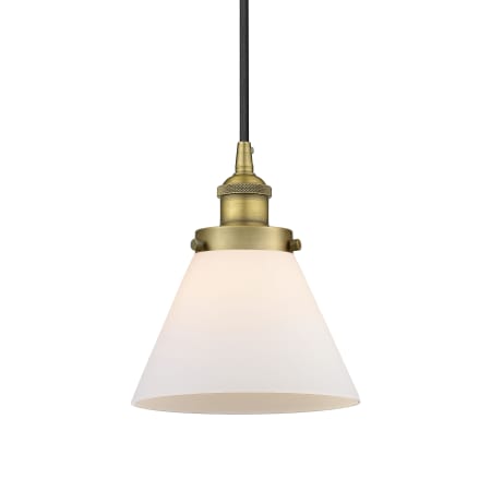 A large image of the Innovations Lighting 616-1PH-10-8 Cone Pendant Brushed Brass / Matte White