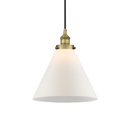 A large image of the Innovations Lighting 616-1PH-15-12-L Cone Pendant Brushed Brass / Matte White