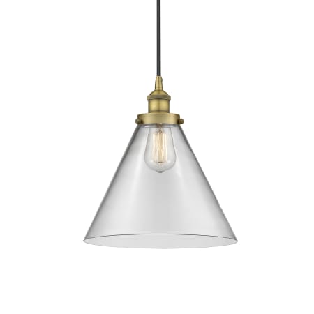 A large image of the Innovations Lighting 616-1PH-15-12-L Cone Pendant Brushed Brass / Clear