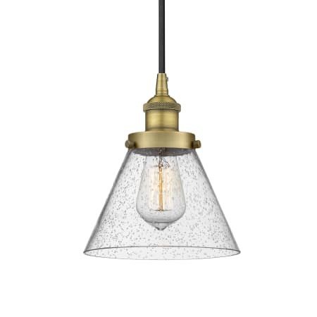 A large image of the Innovations Lighting 616-1PH-10-8 Cone Pendant Brushed Brass / Seedy