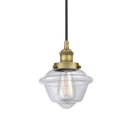 A large image of the Innovations Lighting 616-1PH-10-8 Oxford Pendant Brushed Brass / Clear