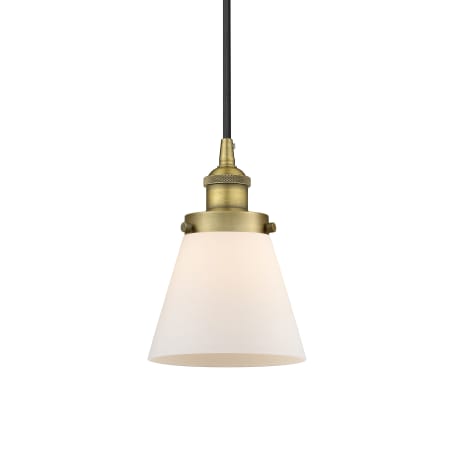 A large image of the Innovations Lighting 616-1PH-10-6 Cone Pendant Brushed Brass / Matte White